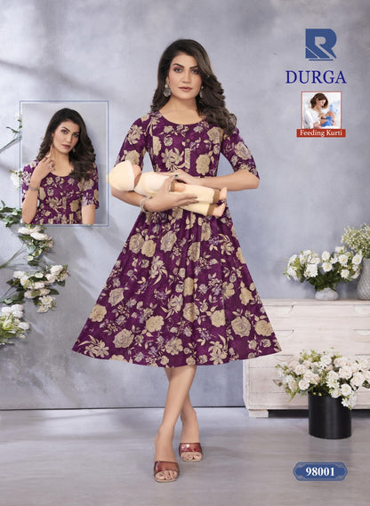 Durga Raashi Rayon Feeding Kurtis Exporter Gujarat