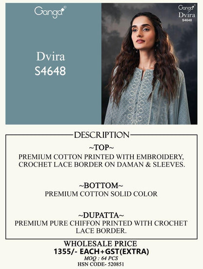Dvira 4648 Ganga Cotton Plazzo Style Suits Manufacturer Ahmedabad