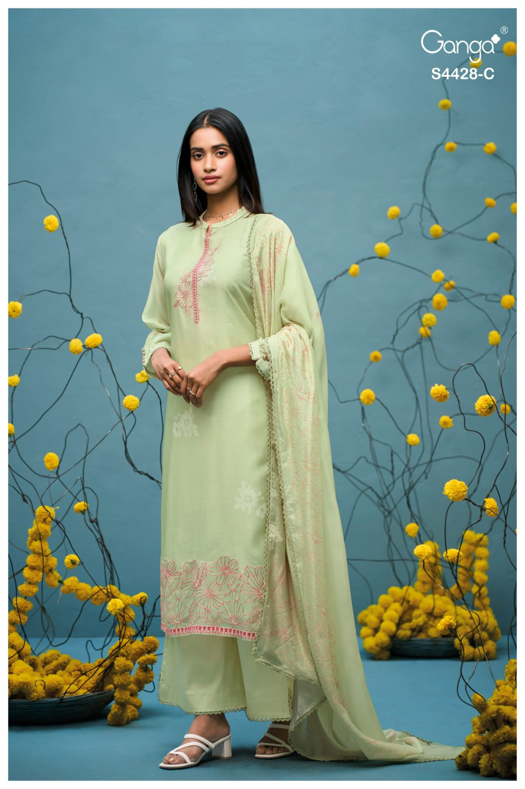 Dyavika S4428 Ganga Bemberg Silk Plazzo Style Suits Wholesale Rate