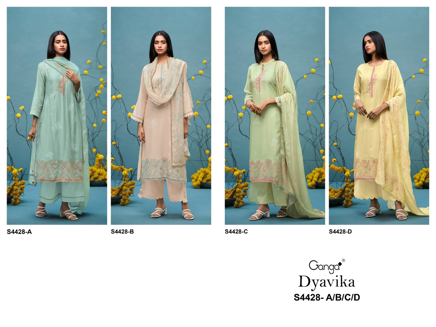 Dyavika S4428 Ganga Bemberg Silk Plazzo Style Suits Wholesale Rate