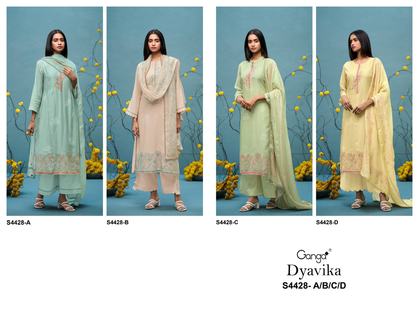Dyavika S4428 Ganga Bemberg Silk Plazzo Style Suits Wholesale Rate