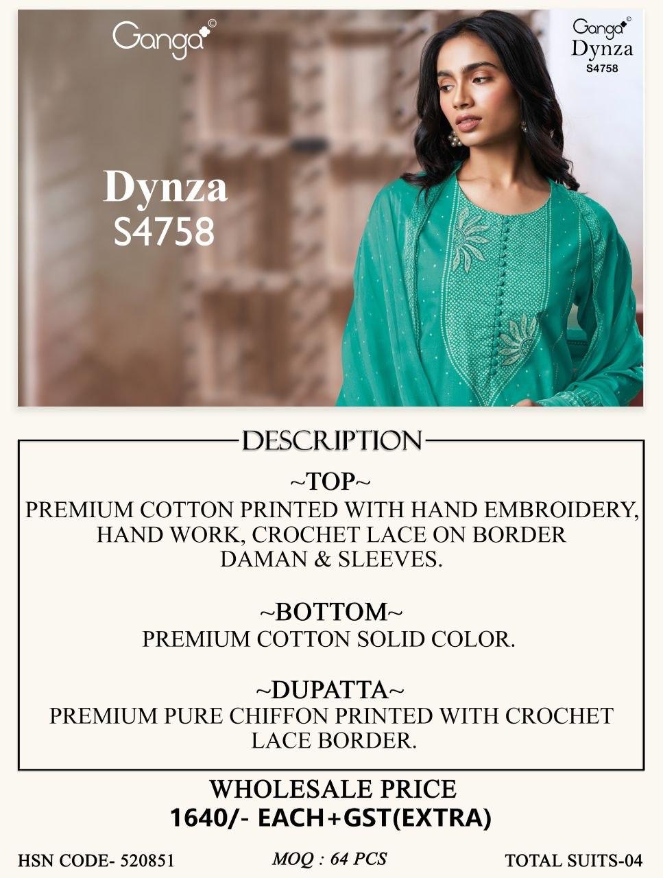 Dynza S4758 Ganga Cotton Plazzo Style Suits Wholesale Price
