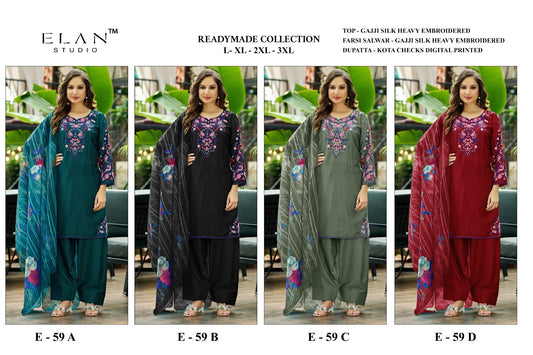 E-59 Elan Studio Gajji Silk Pakistani Readymade Suits Wholesale Price