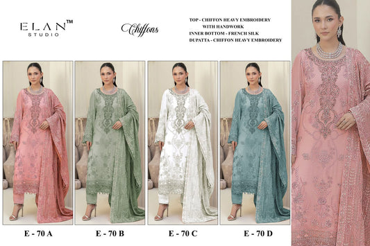 E-70 Elan Studio Chiffon Pakistani Salwar Suits Wholesaler