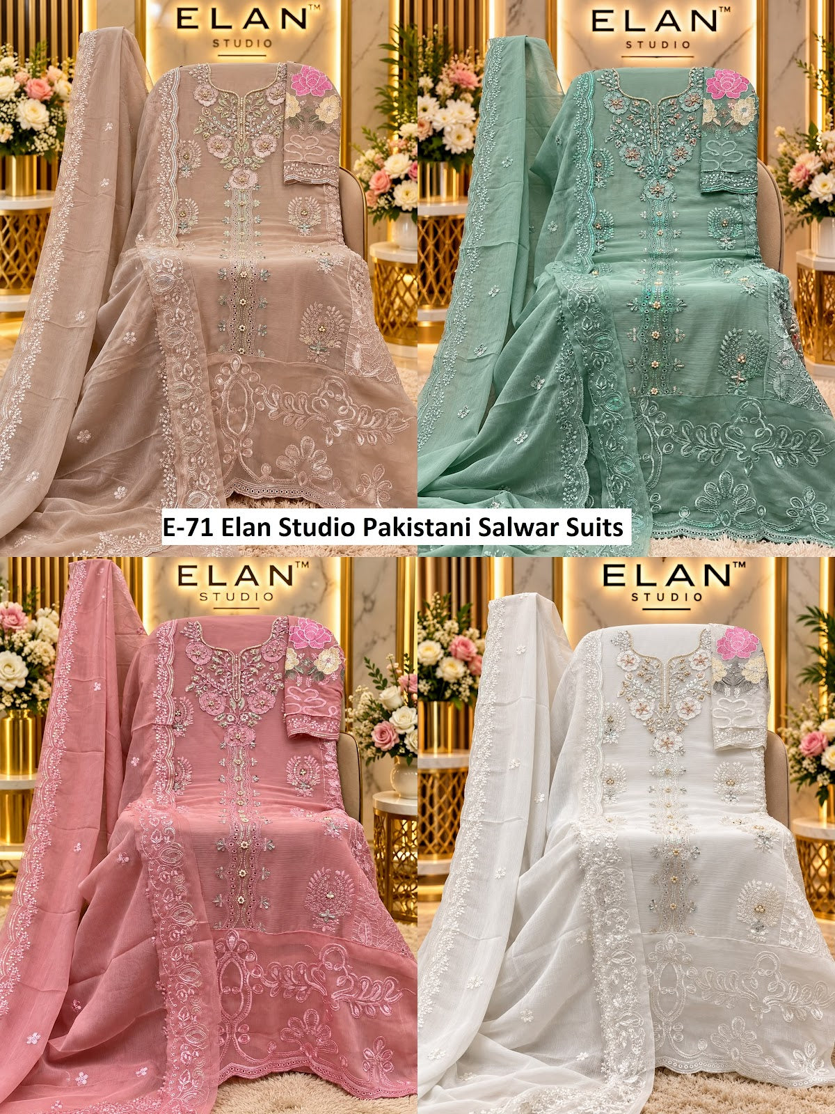 E-71 Elan Studio Chiffon Pakistani Salwar Suits Exporter Ahmedabad