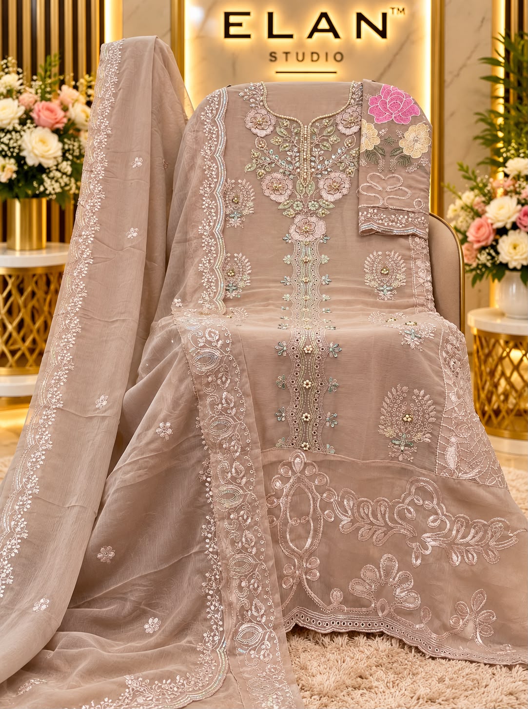 E-71 Elan Studio Chiffon Pakistani Salwar Suits Exporter Ahmedabad