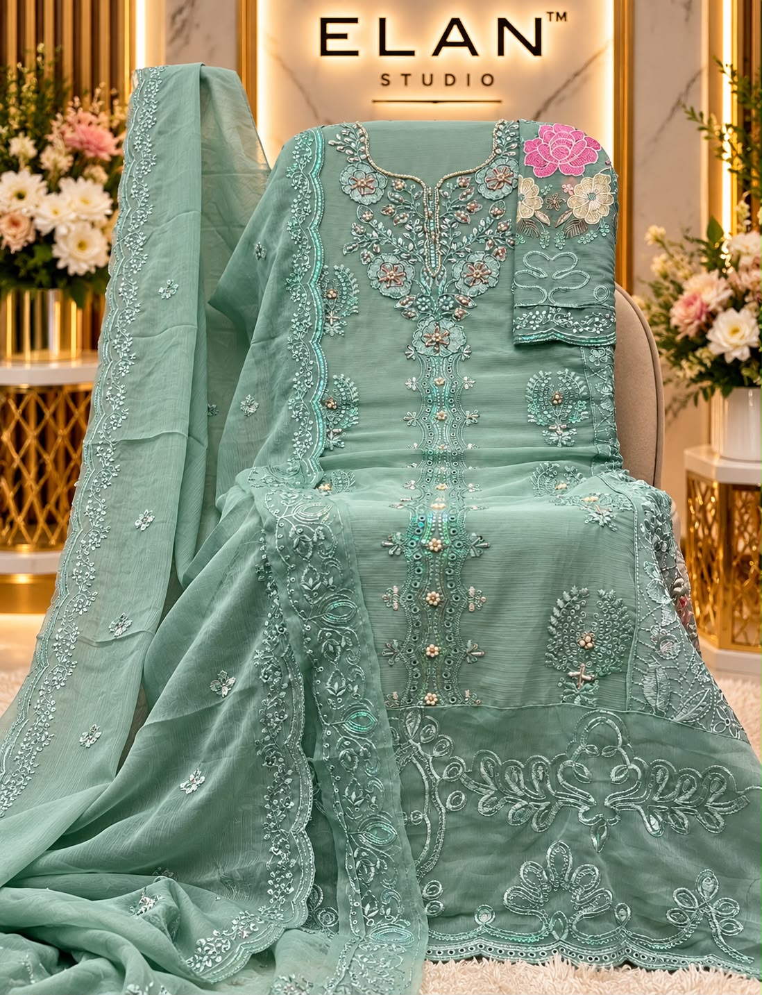 E-71 Elan Studio Chiffon Pakistani Salwar Suits Exporter Ahmedabad