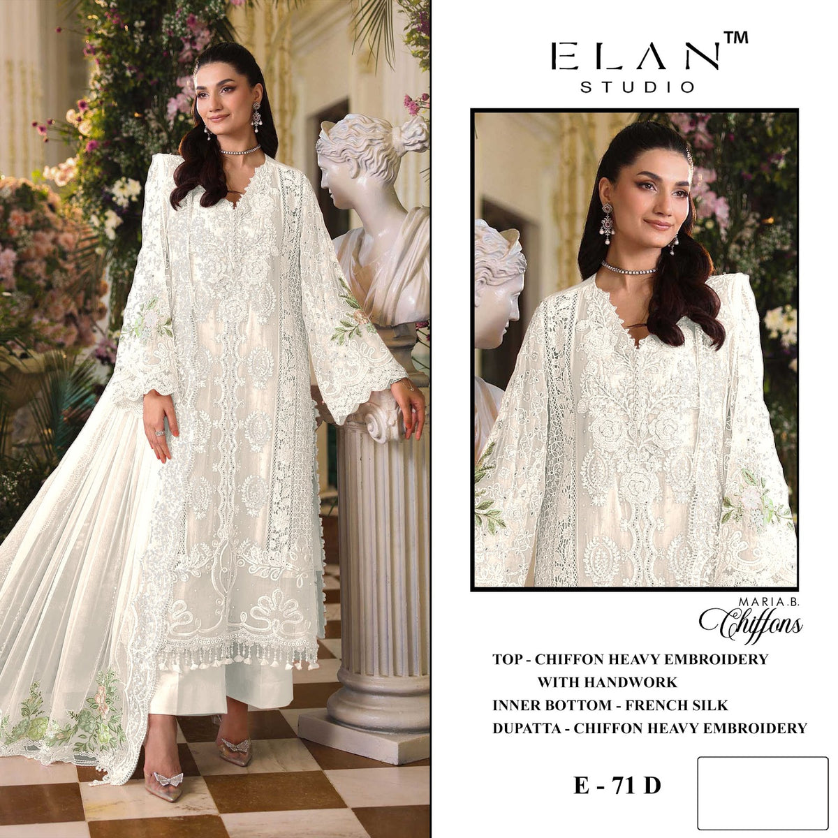 E-71 Elan Studio Chiffon Pakistani Salwar Suits Exporter Ahmedabad