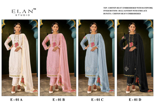 E 01 Abcd Elan Studio Chiffon Pakistani Salwar Suits Wholesaler Ahmedabad