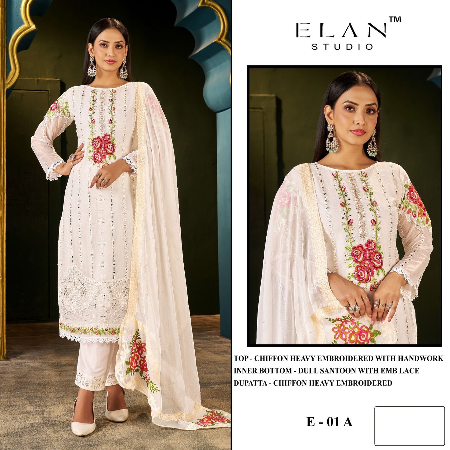 E 01 Abcd Elan Studio Chiffon Pakistani Salwar Suits Wholesaler Ahmedabad