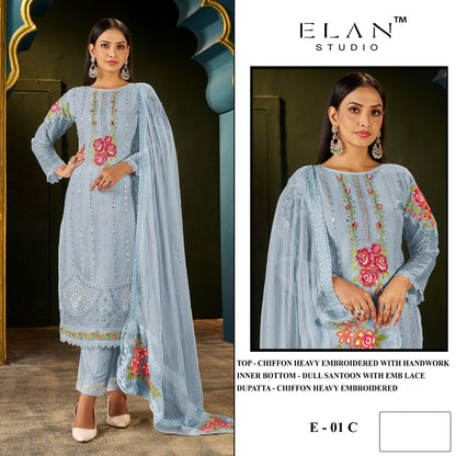 E 01 Abcd Elan Studio Chiffon Pakistani Salwar Suits Wholesaler Ahmedabad