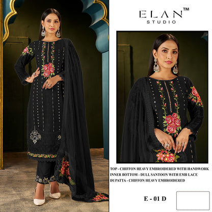 E 01 Abcd Elan Studio Chiffon Pakistani Salwar Suits Wholesaler Ahmedabad