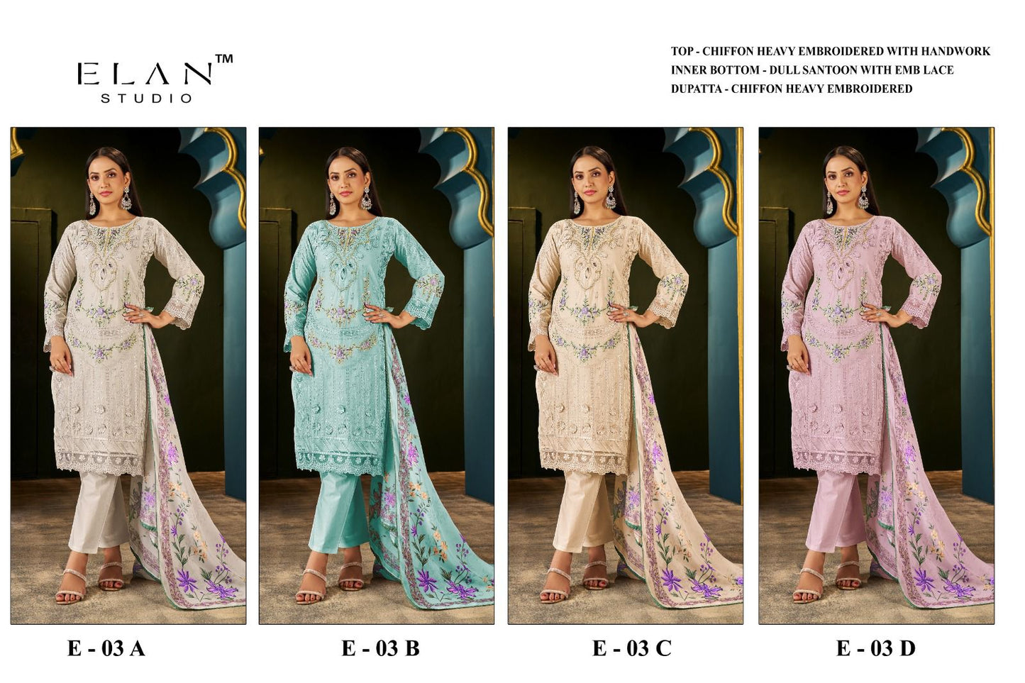 E 03 Elan Studio Cambric Lawn Pakistani Salwar Suits Manufacturer India