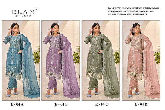 E 04 Abcd Elan Studio Chiffon Pakistani Salwar Suits Wholesale Price