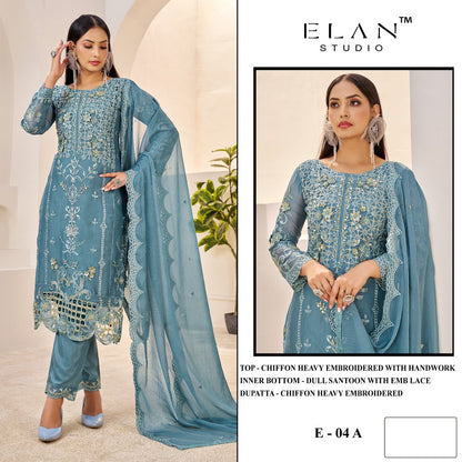 E 04 Abcd Elan Studio Chiffon Pakistani Salwar Suits Wholesale Price