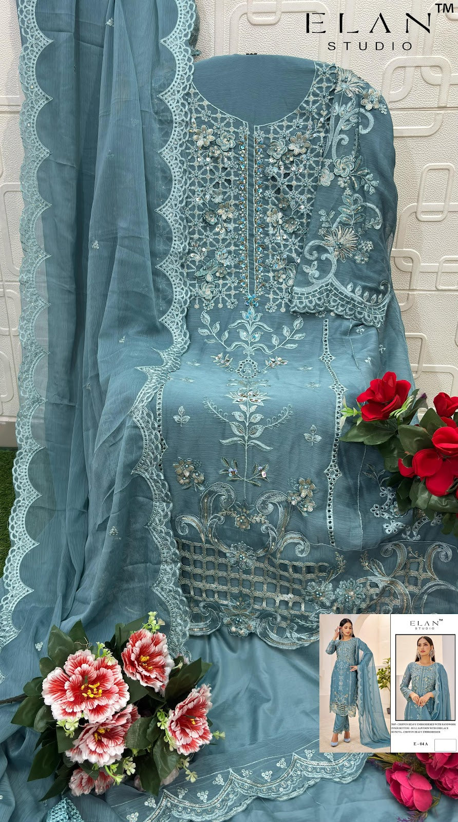 E 04 Abcd Elan Studio Chiffon Pakistani Salwar Suits Wholesale Price