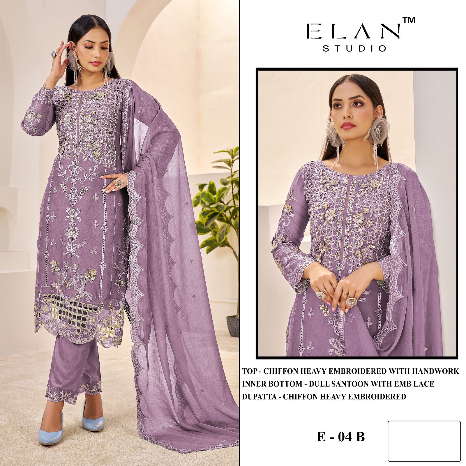 E 04 Abcd Elan Studio Chiffon Pakistani Salwar Suits Wholesale Price