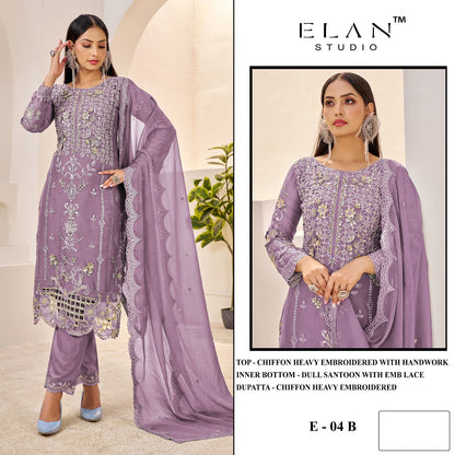 E 04 Abcd Elan Studio Chiffon Pakistani Salwar Suits Wholesale Price