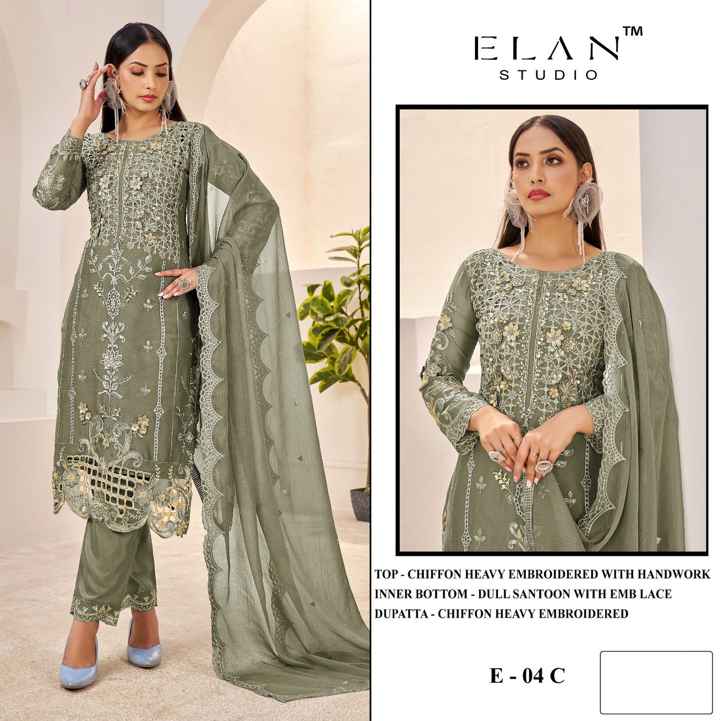 E 04 Abcd Elan Studio Chiffon Pakistani Salwar Suits Wholesale Price