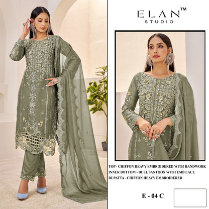 E 04 Abcd Elan Studio Chiffon Pakistani Salwar Suits Wholesale Price