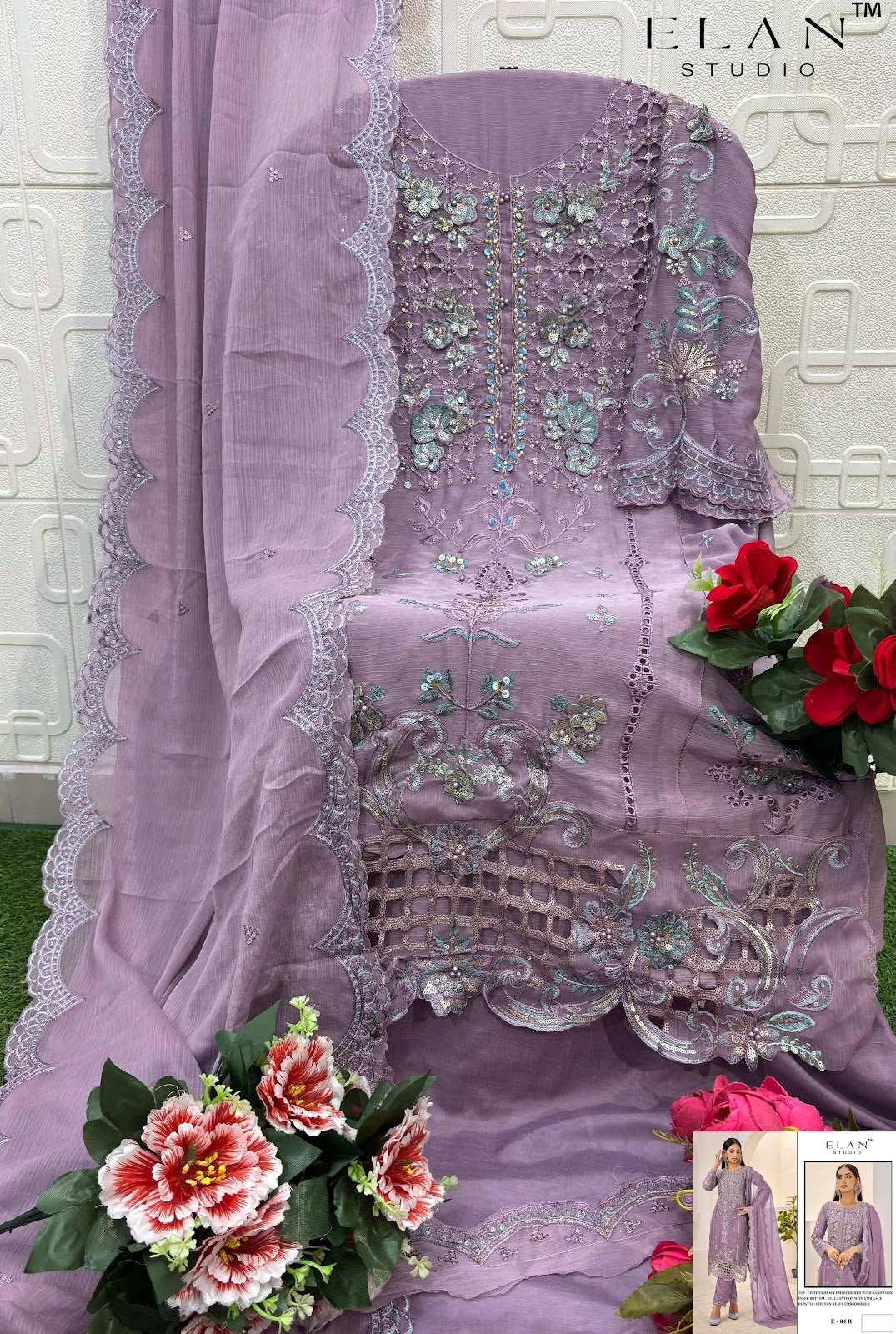 E 04 Abcd Elan Studio Chiffon Pakistani Salwar Suits Wholesale Price