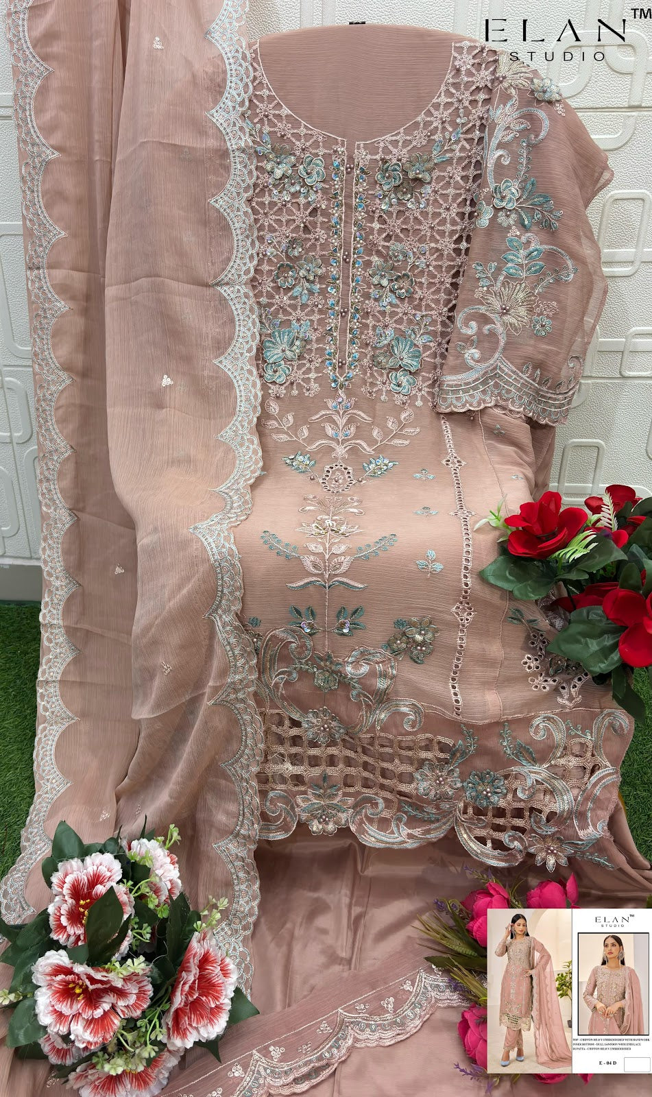 E 04 Abcd Elan Studio Chiffon Pakistani Salwar Suits Wholesale Price
