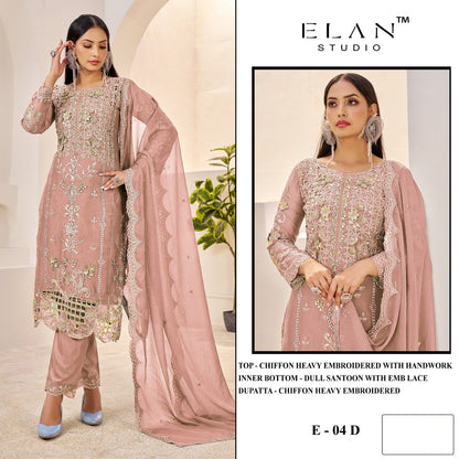 E 04 Abcd Elan Studio Chiffon Pakistani Salwar Suits Wholesale Price