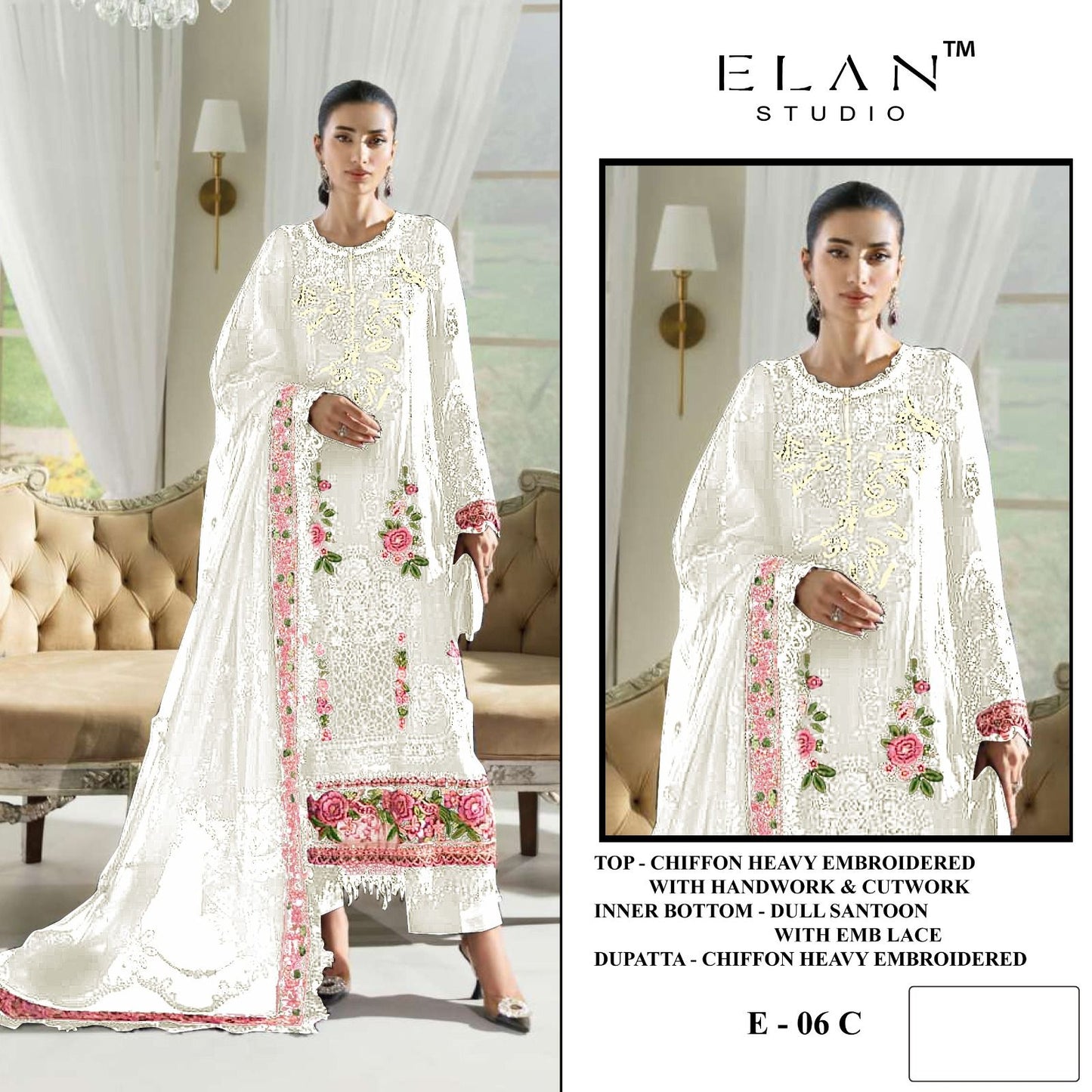 E 06 Elan Studio Chiffon Pakistani Salwar Suits Wholesale Price