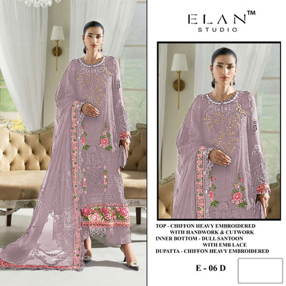 E 06 Elan Studio Chiffon Pakistani Salwar Suits Wholesale Price