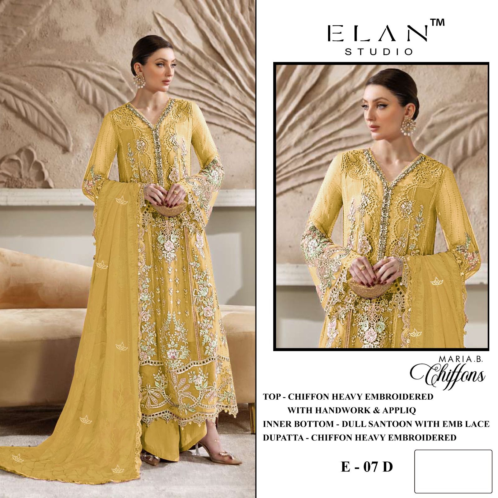 E 07 Elan Studio Chiffon Pakistani Salwar Suits Supplier Gujarat