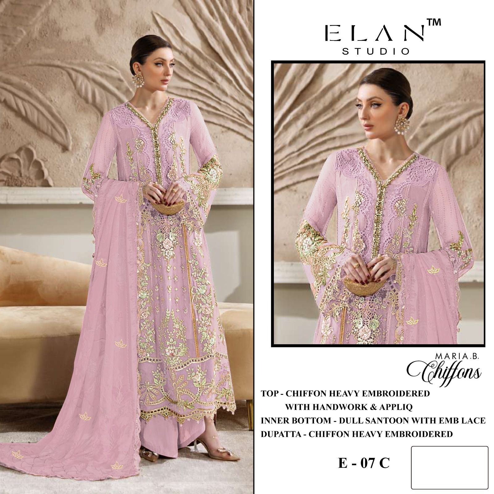 E 07 Elan Studio Chiffon Pakistani Salwar Suits Supplier Gujarat