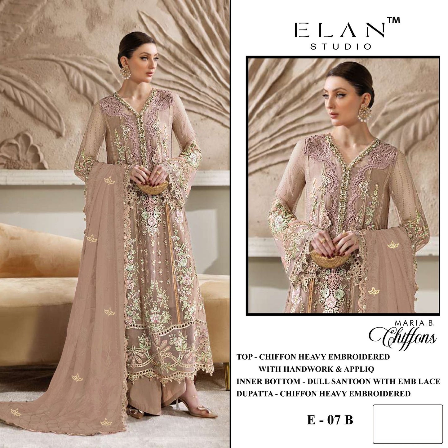E 07 Elan Studio Chiffon Pakistani Salwar Suits Supplier Gujarat