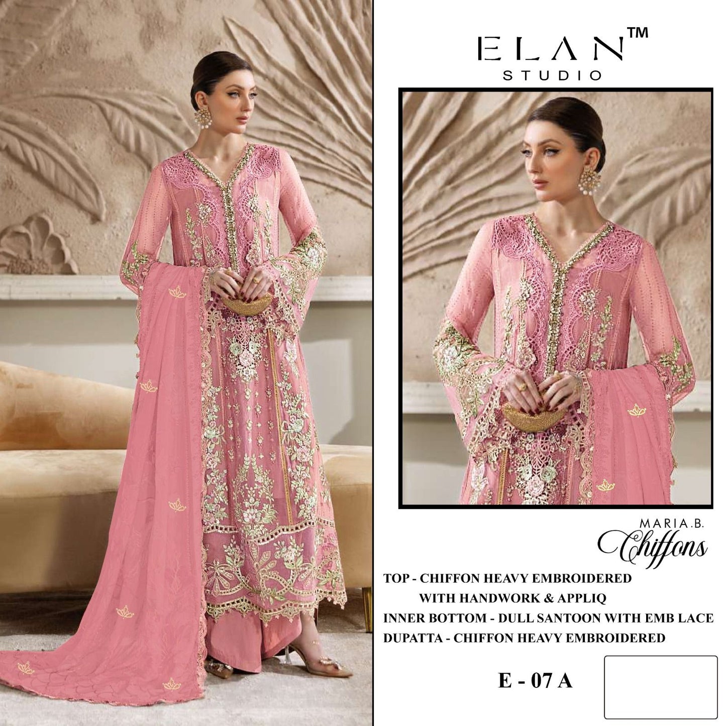 E 07 Elan Studio Chiffon Pakistani Salwar Suits Supplier Gujarat