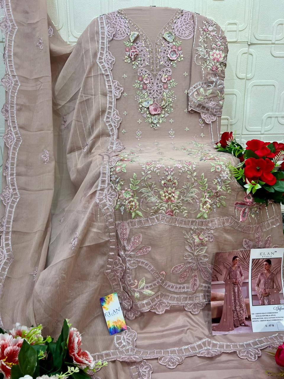 E 07 Elan Studio Chiffon Pakistani Salwar Suits Supplier Gujarat