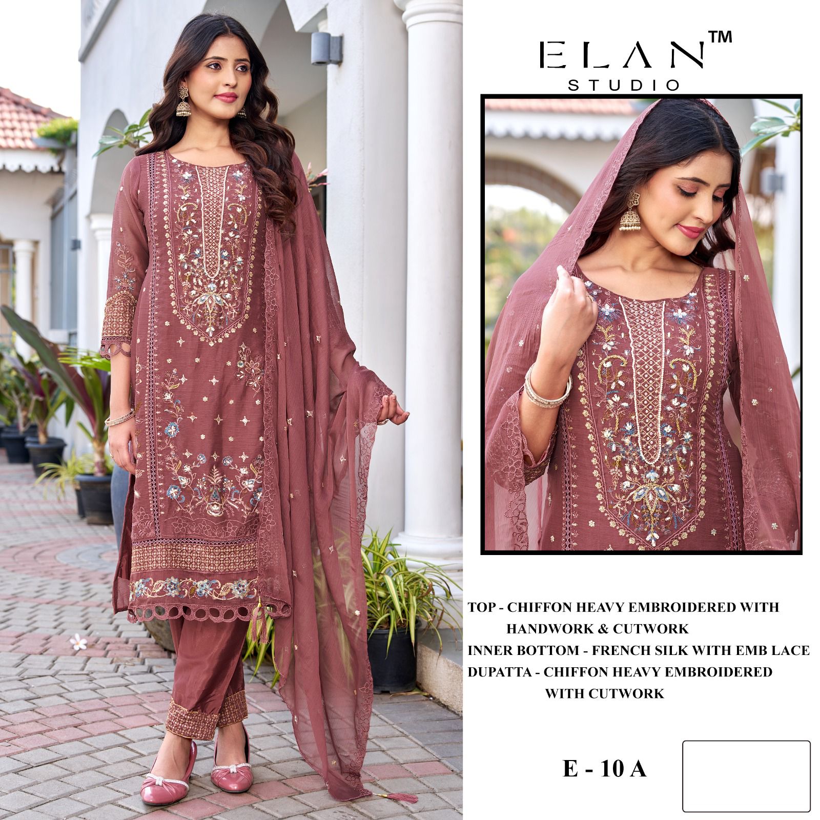 E 10 Elan Studio Chiffon Pakistani Salwar Suits Wholesale Price