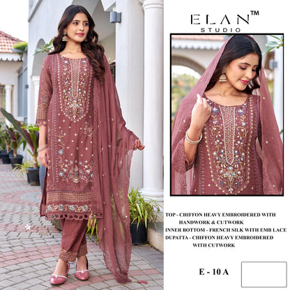 E 10 Elan Studio Chiffon Pakistani Salwar Suits Wholesale Price