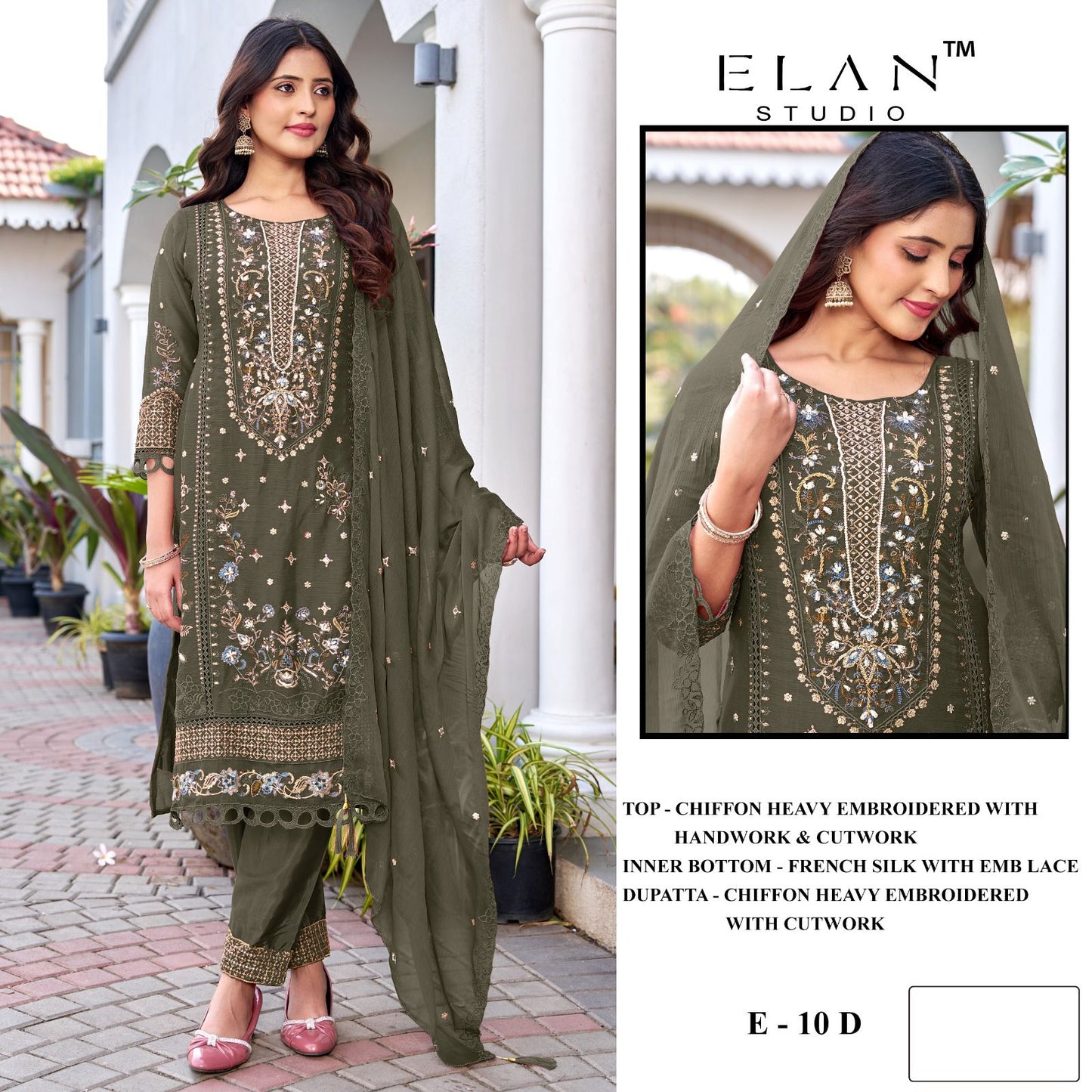 E 10 Elan Studio Chiffon Pakistani Salwar Suits Wholesale Price