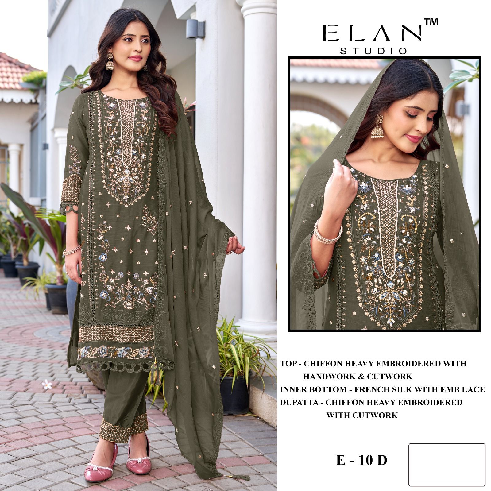 E 10 Elan Studio Chiffon Pakistani Salwar Suits Wholesale Price
