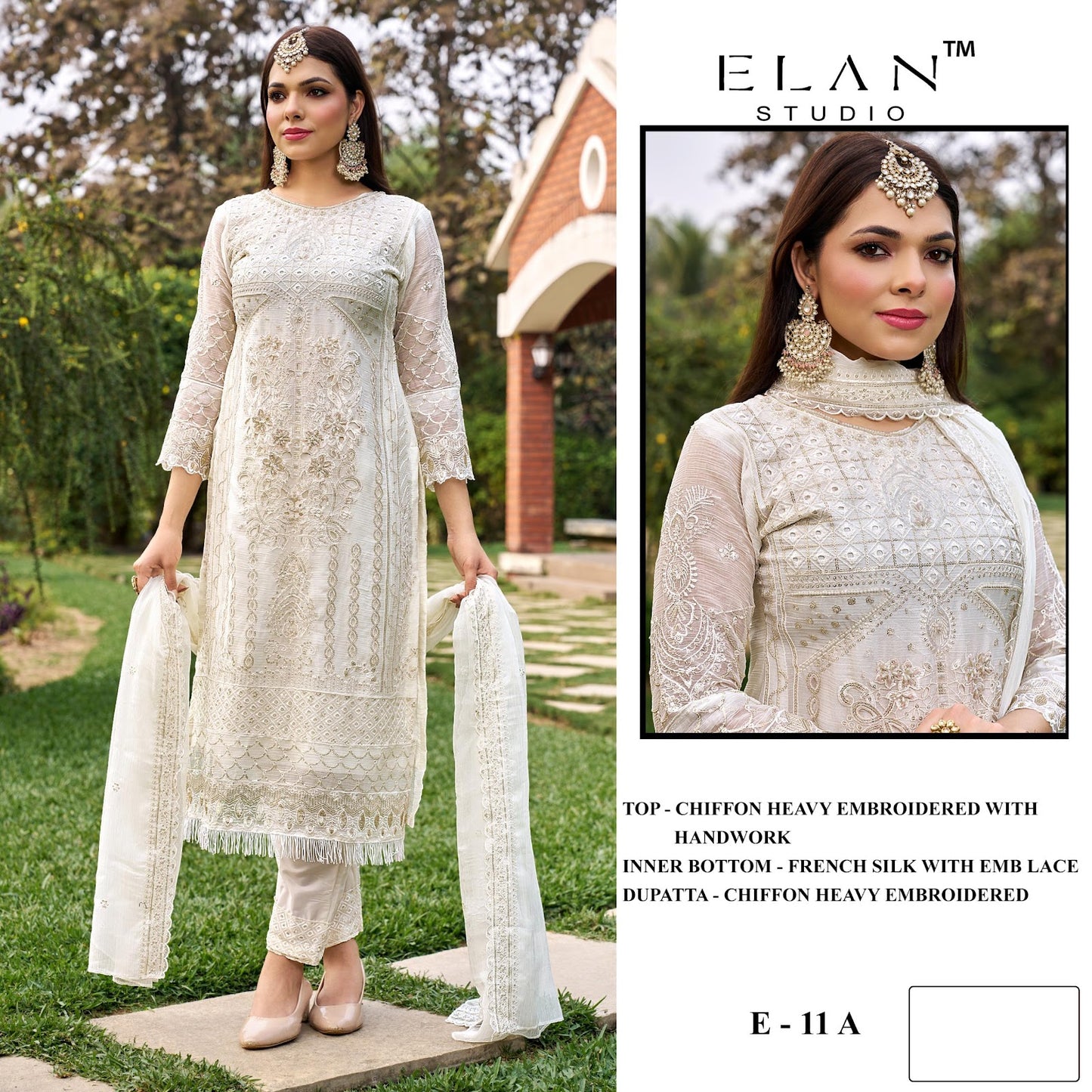 E 11 Elan Studio Chiffon Pakistani Salwar Suits Supplier India