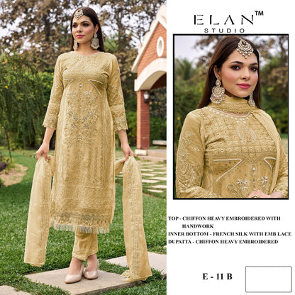 E 11 Elan Studio Chiffon Pakistani Salwar Suits Supplier India