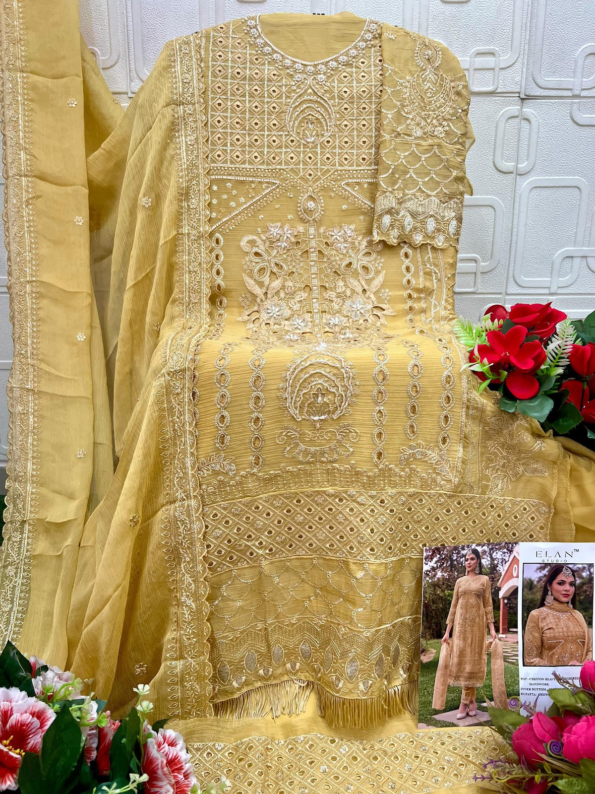 E 11 Elan Studio Chiffon Pakistani Salwar Suits Supplier India