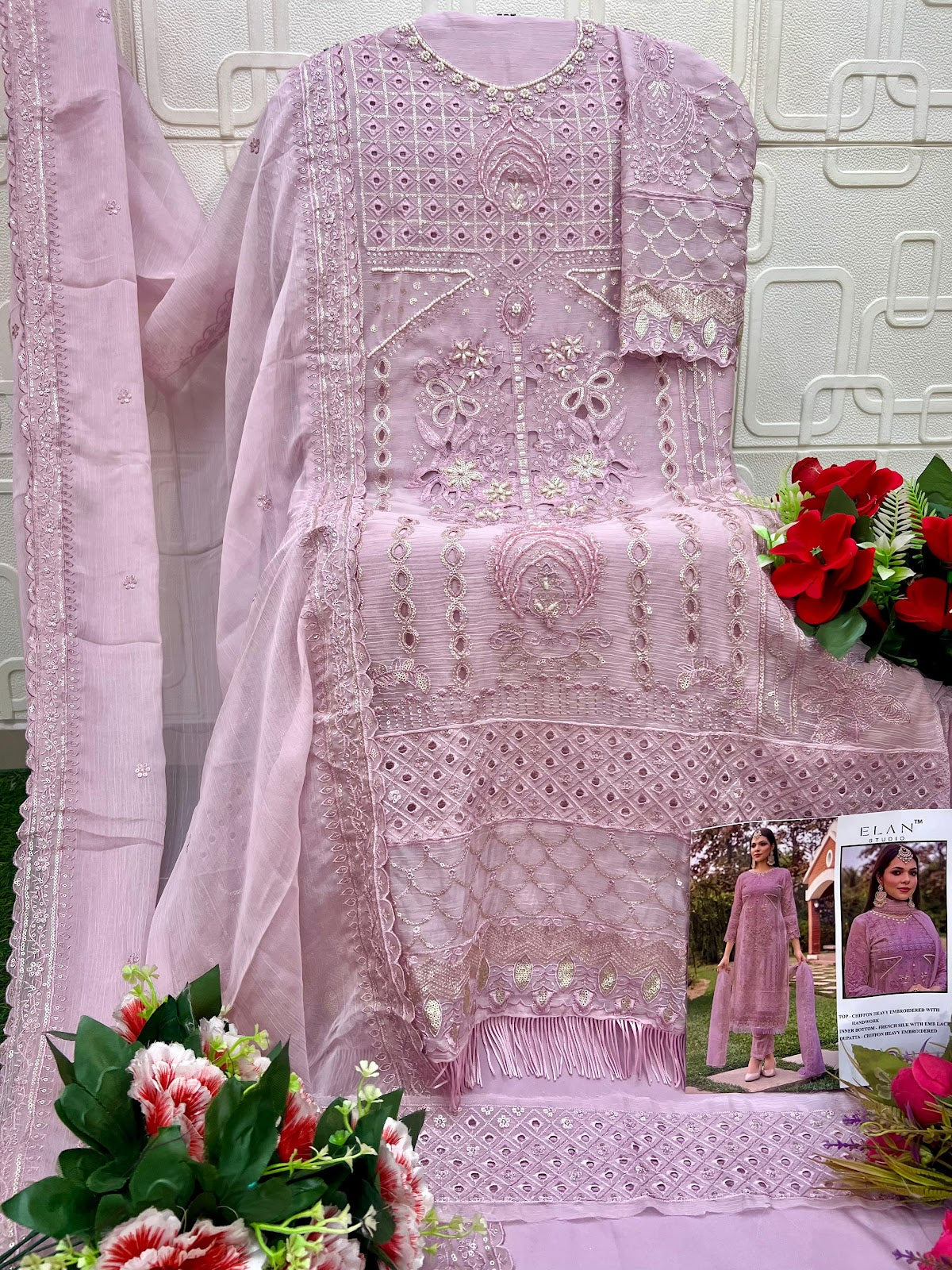 E 11 Elan Studio Chiffon Pakistani Salwar Suits Supplier India