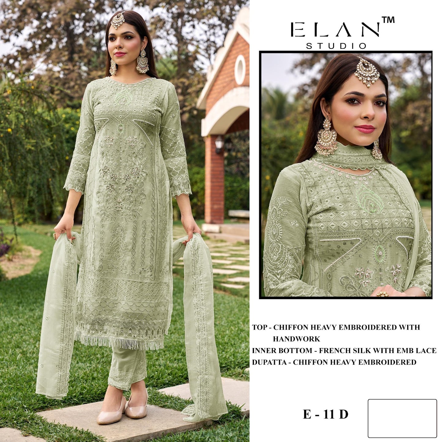 E 11 Elan Studio Chiffon Pakistani Salwar Suits Supplier India