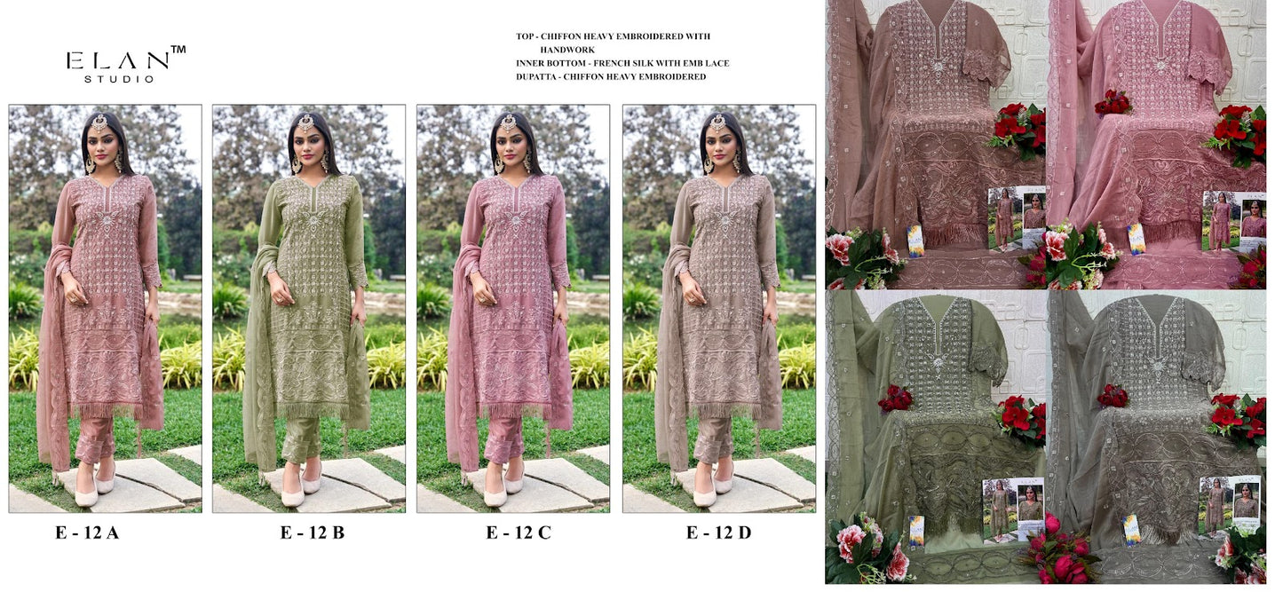 E 12 Elan Studio Chiffon Pakistani Salwar Suits Manufacturer