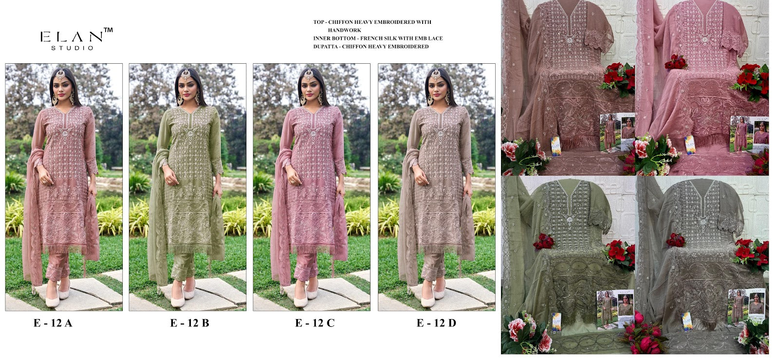 E 12 Elan Studio Chiffon Pakistani Salwar Suits Manufacturer