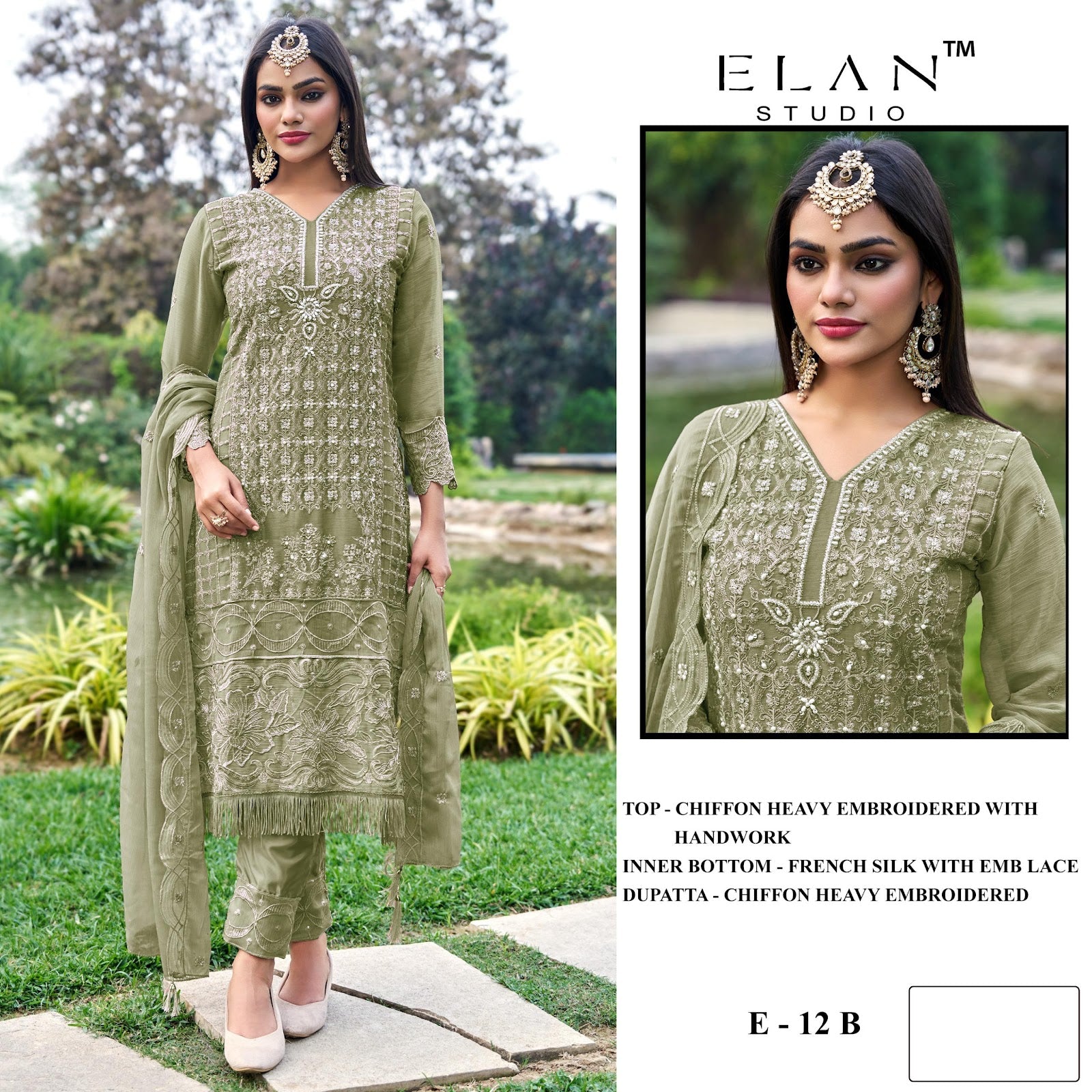 E 12 Elan Studio Chiffon Pakistani Salwar Suits Manufacturer