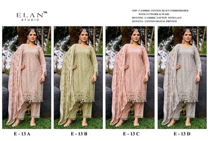 E 13 Elan Studio Cambric Lawn Pakistani Salwar Suits Exporter Ahmedabad