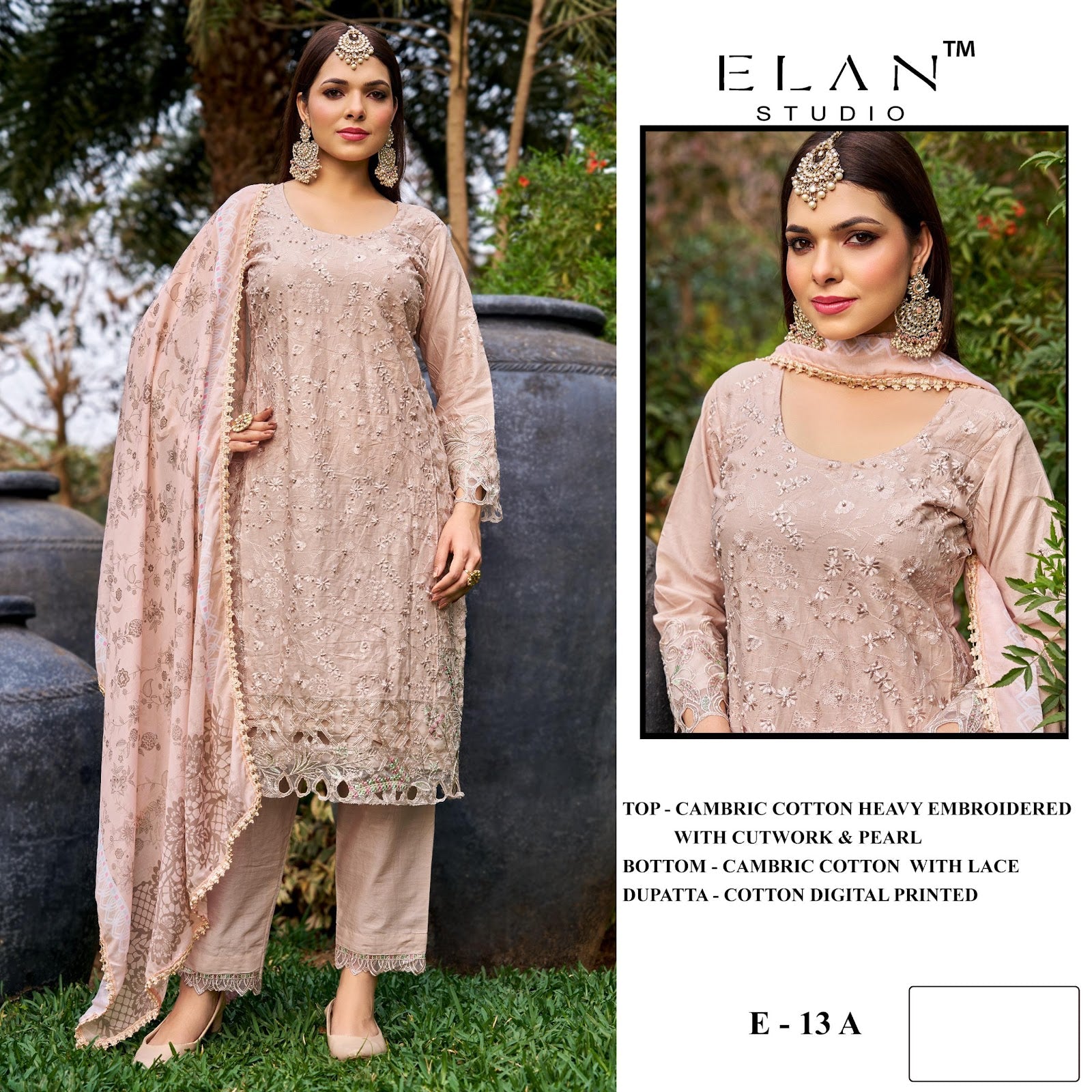 E 13 Elan Studio Cambric Lawn Pakistani Salwar Suits Exporter Ahmedabad