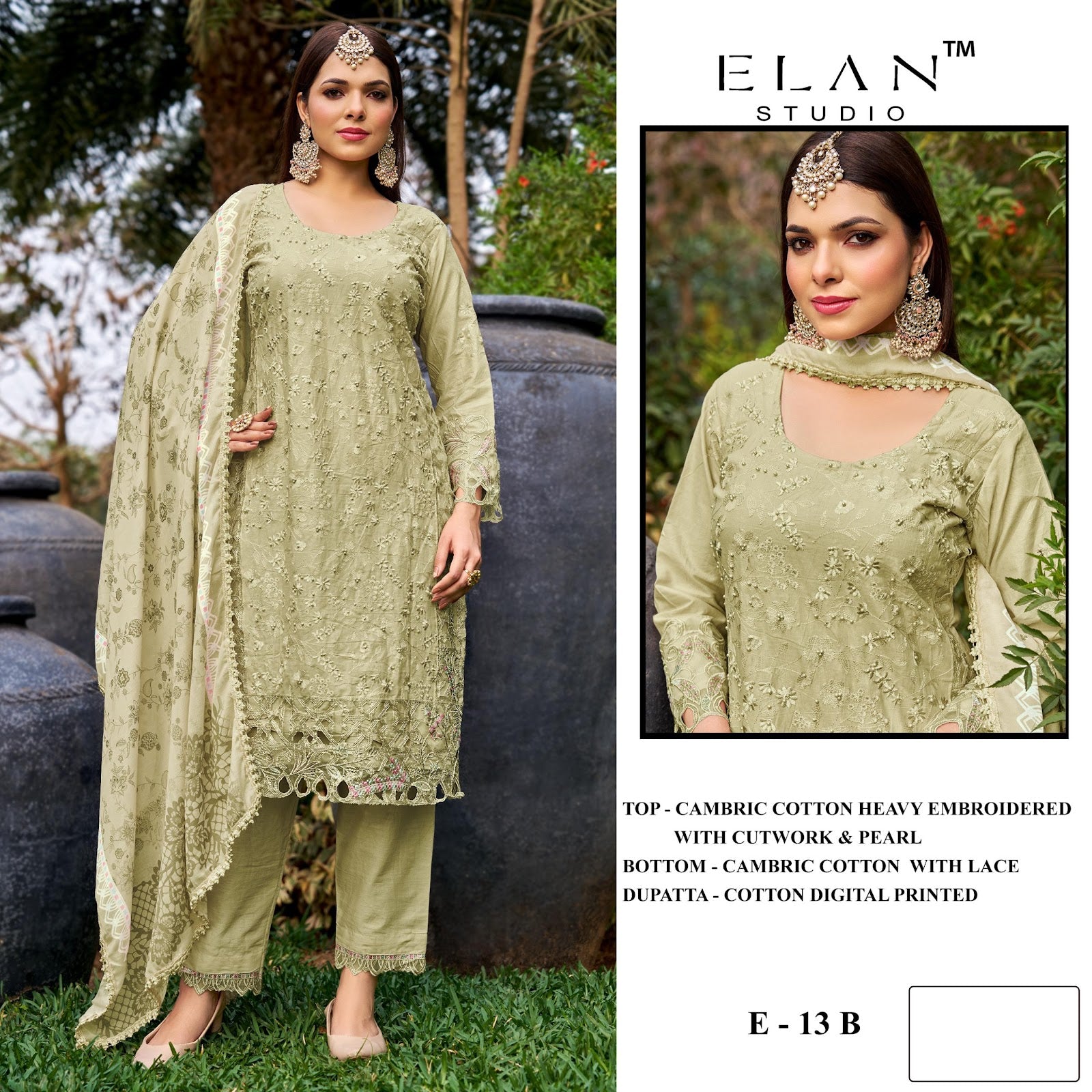 E 13 Elan Studio Cambric Lawn Pakistani Salwar Suits Exporter Ahmedabad