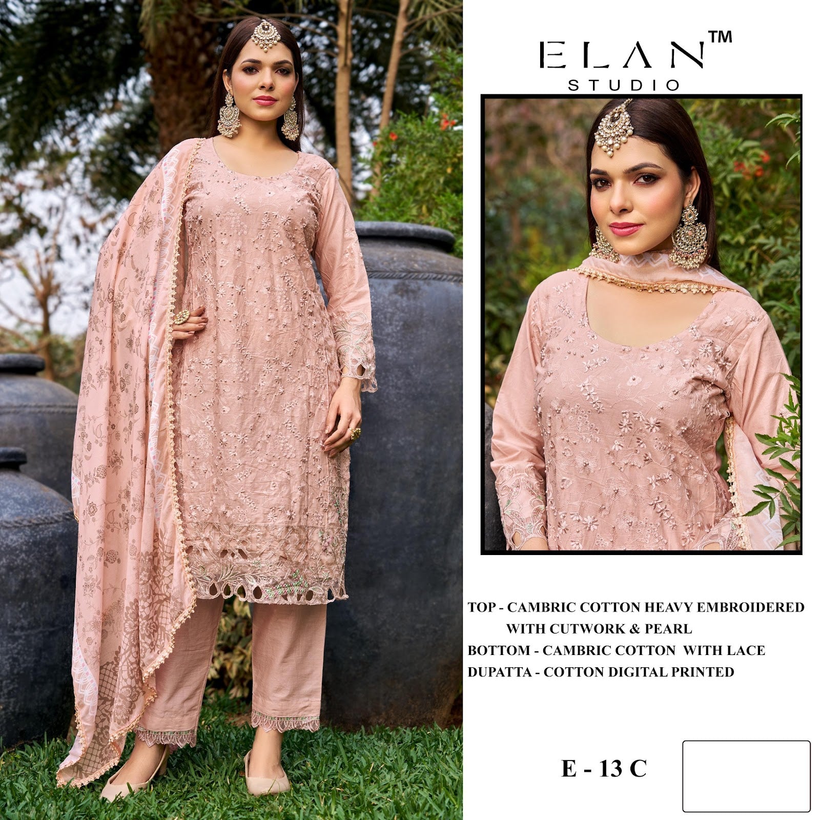 E 13 Elan Studio Cambric Lawn Pakistani Salwar Suits Exporter Ahmedabad